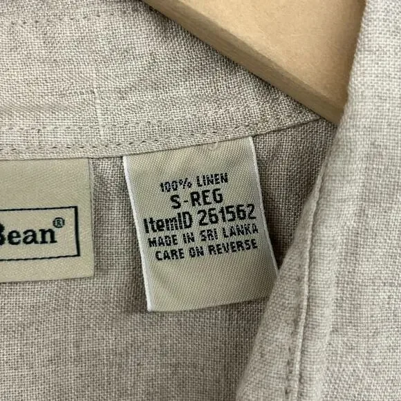 LL BEAN Shirt Womens S Washable Linen Button Up Short Sleeve Woven Beige - Picture 10 of 12